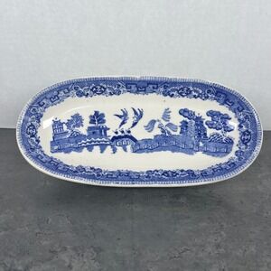 Blue White Willow Pattern Oval Serving Dish Relish Tray Condiment Plate Buffalo